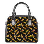 Black Pizza Pattern Print Shoulder Handbag