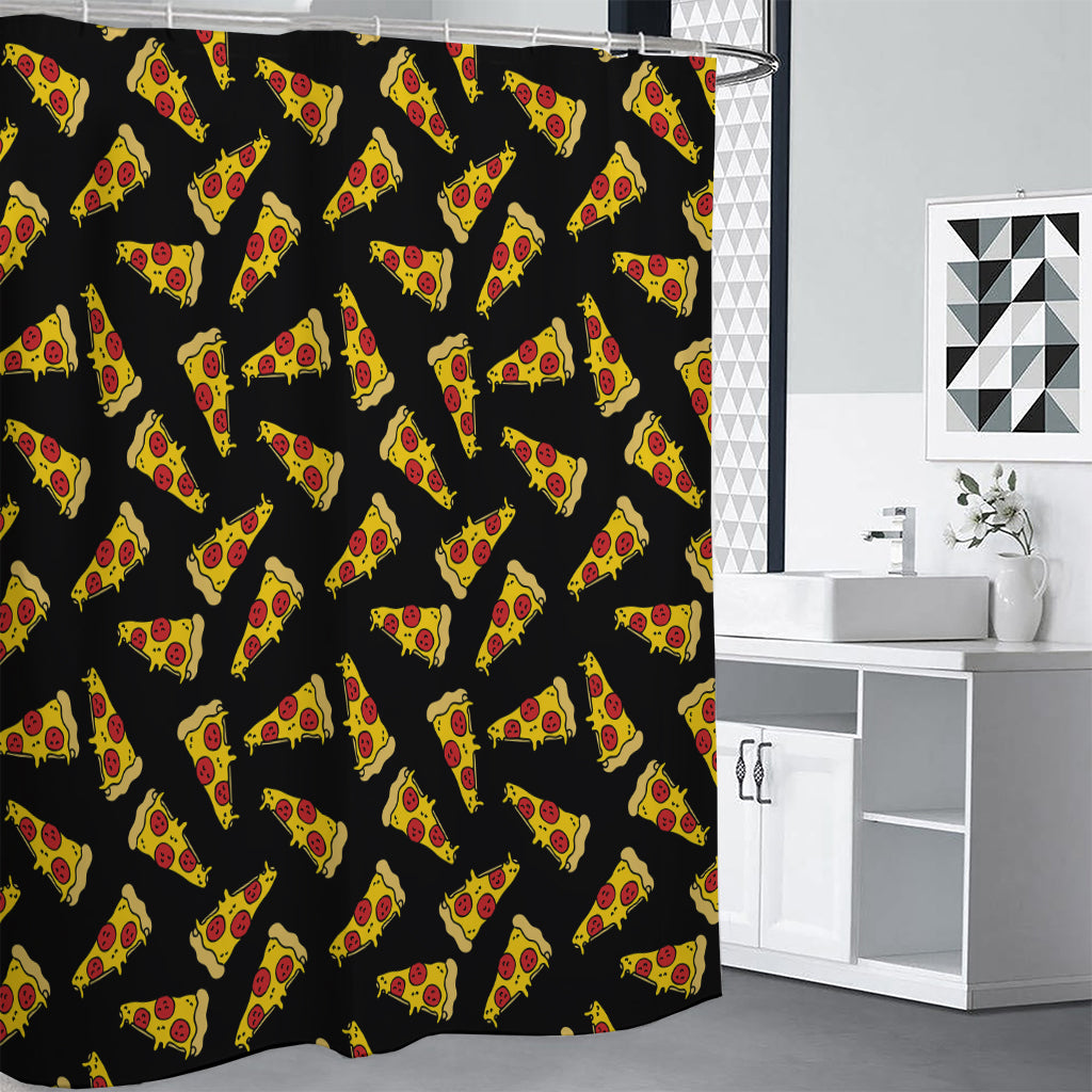Black Pizza Pattern Print Shower Curtain