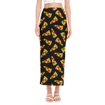 Black Pizza Pattern Print Side Slit Maxi Skirt