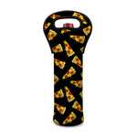 Black Pizza Pattern Print Single Neoprene Wine Tote