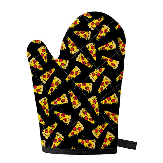 Black Pizza Pattern Print Single Oven Mitt