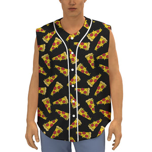 Black Pizza Pattern Print Sleeveless Baseball Jersey