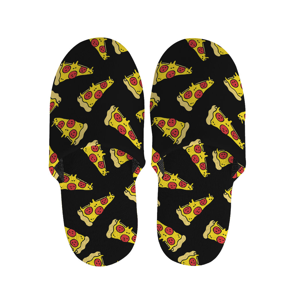 Black Pizza Pattern Print Slippers