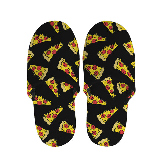 Black Pizza Pattern Print Slippers