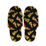Black Pizza Pattern Print Slippers