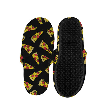 Black Pizza Pattern Print Slippers