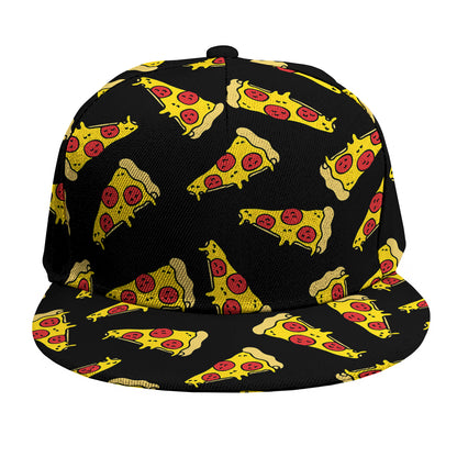 Black Pizza Pattern Print Snapback Cap