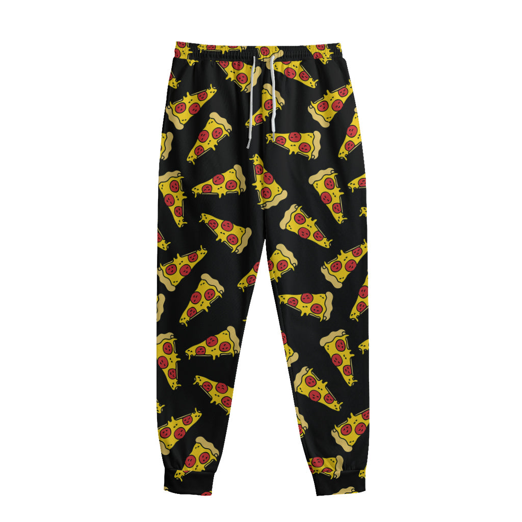 Black Pizza Pattern Print Sweatpants