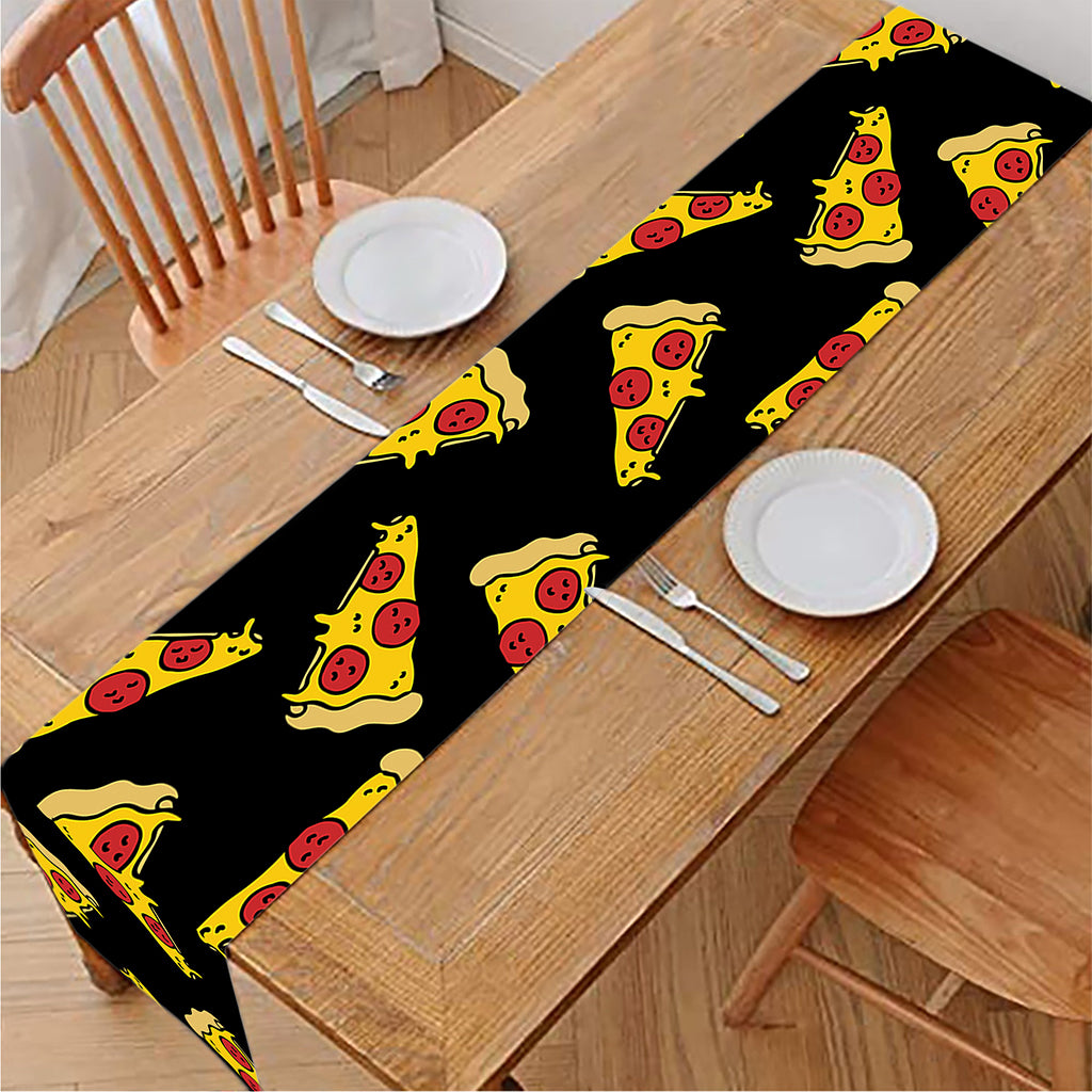 Black Pizza Pattern Print Table Runner