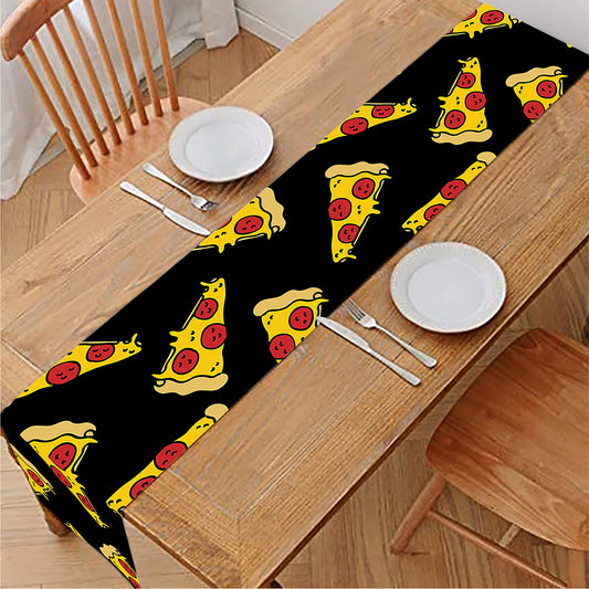 Black Pizza Pattern Print Table Runner