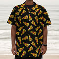 Black Pizza Pattern Print Textured Short Sleeve Shirt