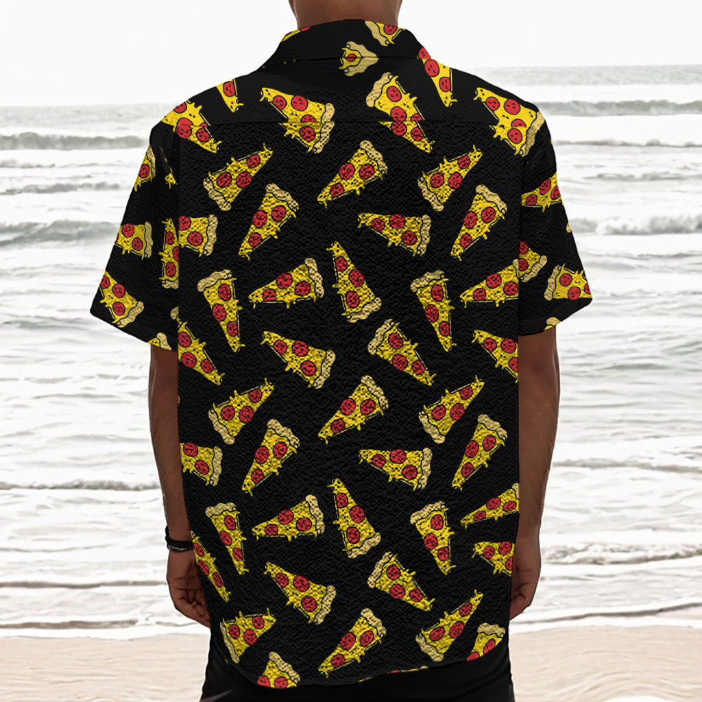 Black Pizza Pattern Print Textured Short Sleeve Shirt