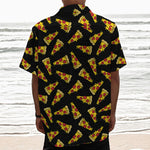 Black Pizza Pattern Print Textured Short Sleeve Shirt