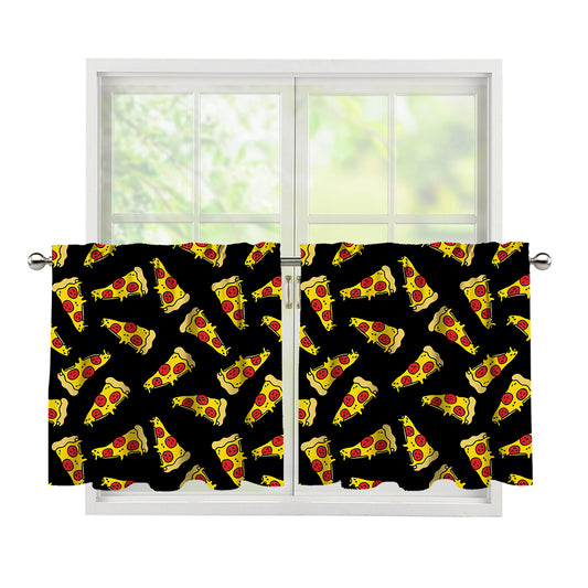 Black Pizza Pattern Print Tier Curtains