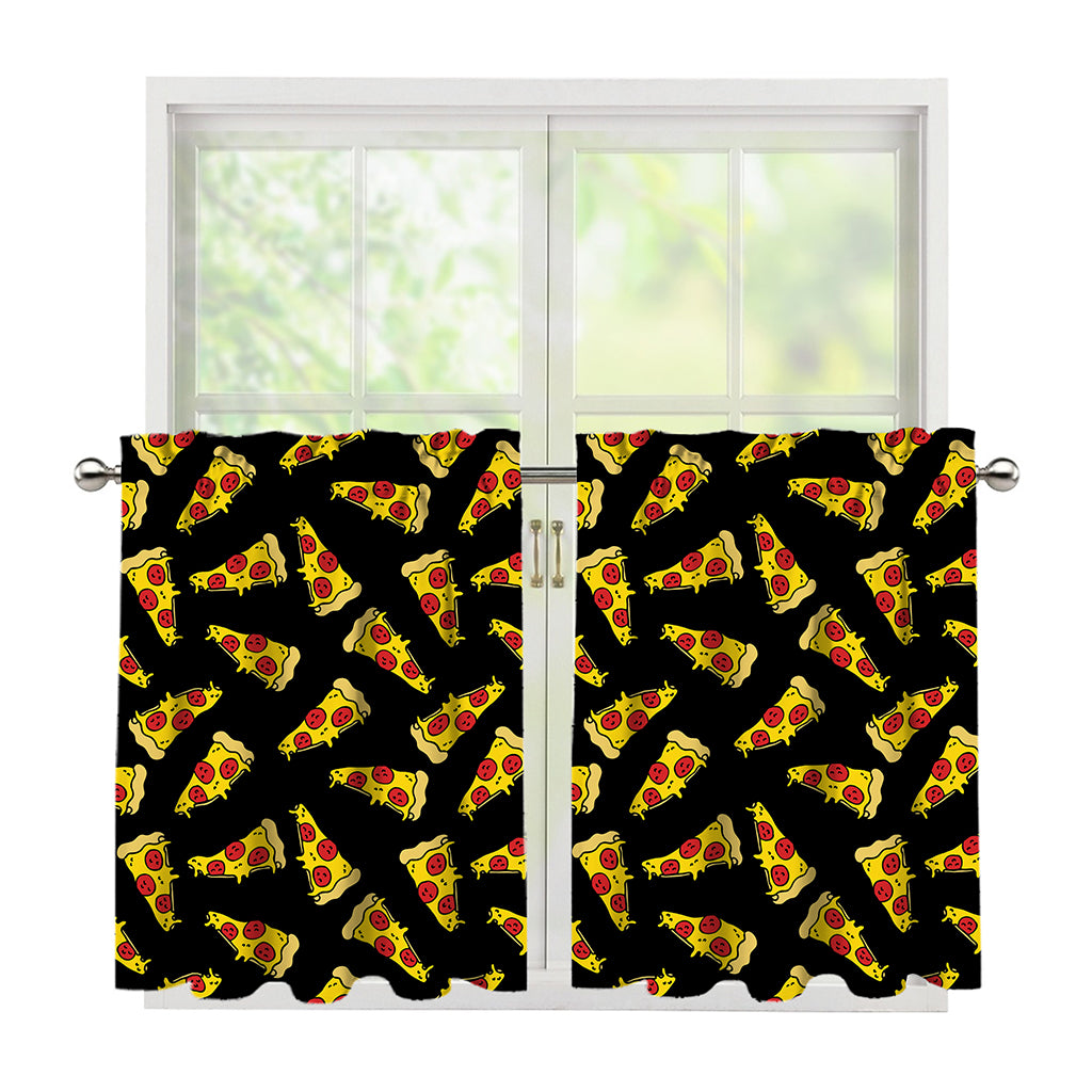 Black Pizza Pattern Print Tier Curtains