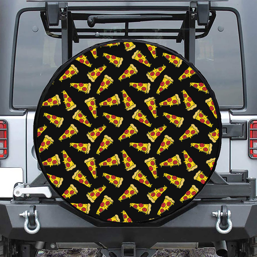 Black Pizza Pattern Print Tire Cover