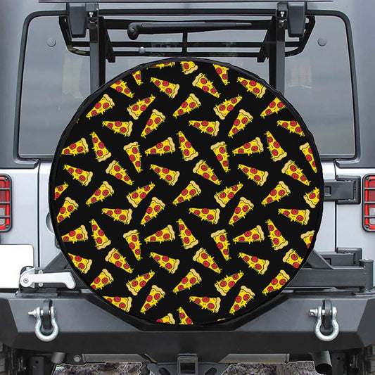 Black Pizza Pattern Print Tire Cover