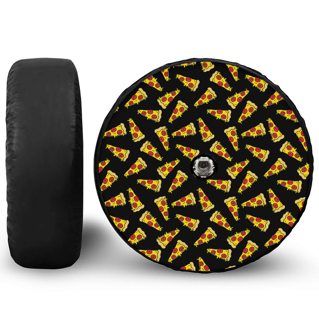 Black Pizza Pattern Print Tire Cover With Camera Hole