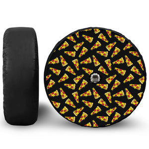 Black Pizza Pattern Print Tire Cover With Camera Hole