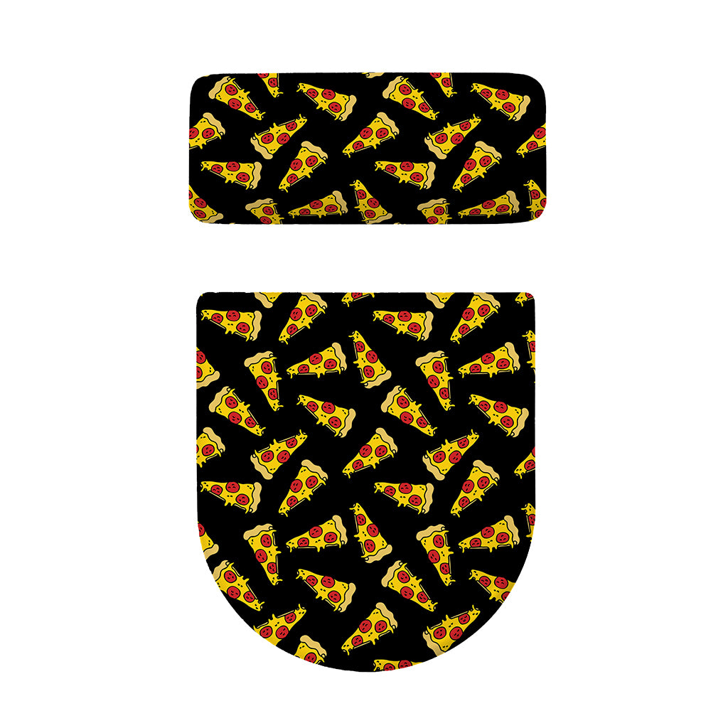 Black Pizza Pattern Print Toilet Lid And Tank Cover Set