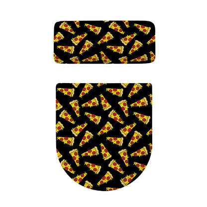 Black Pizza Pattern Print Toilet Lid And Tank Cover Set
