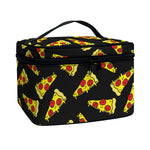 Black Pizza Pattern Print Travel Makeup Bag