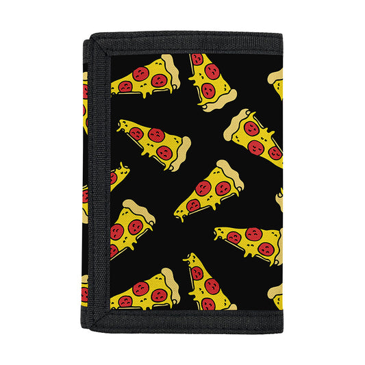 Black Pizza Pattern Print Trifold Wallet