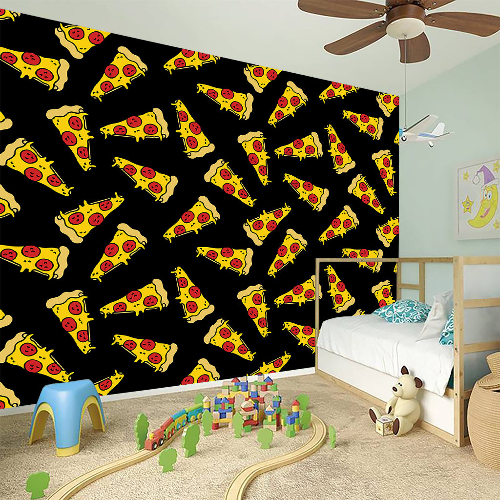 Black Pizza Pattern Print Wall Sticker