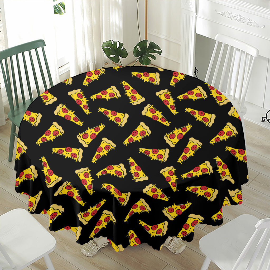 Black Pizza Pattern Print Waterproof Round Tablecloth