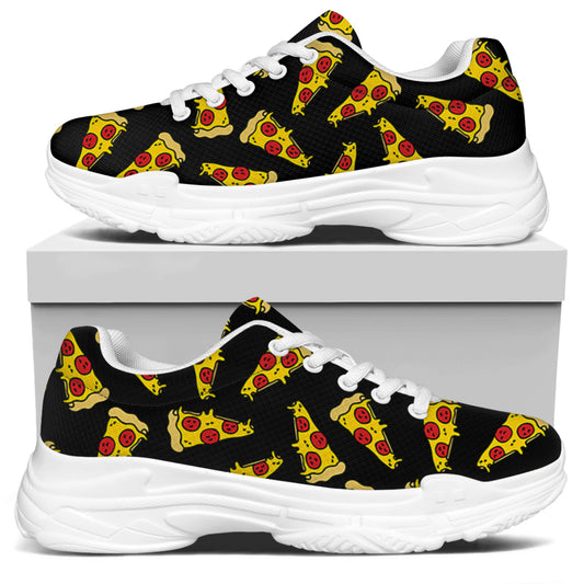 Black Pizza Pattern Print White Chunky Shoes