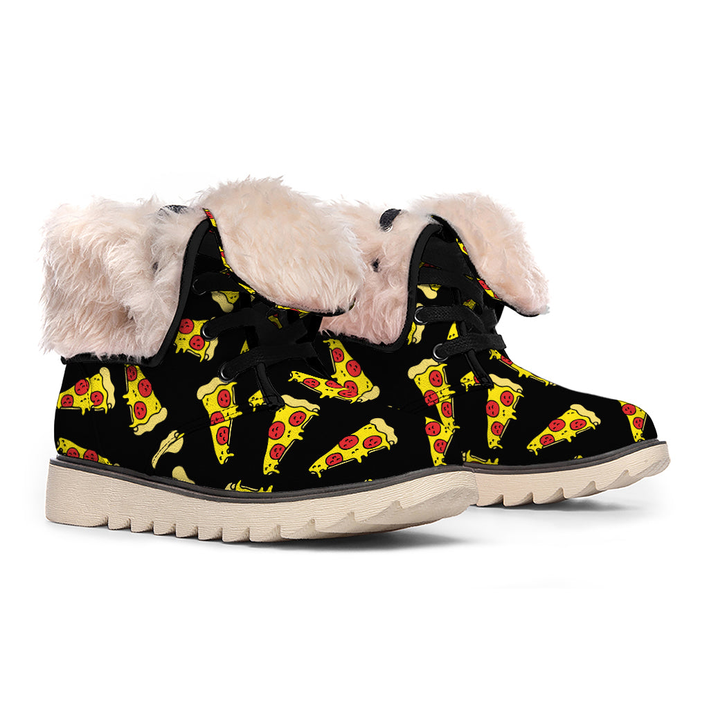 Black Pizza Pattern Print Winter Boots