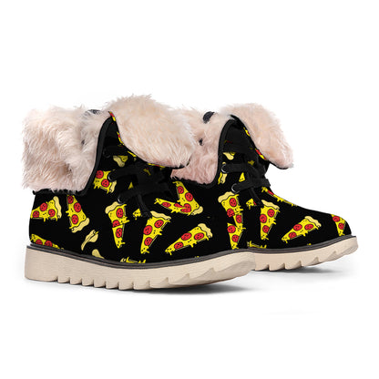 Black Pizza Pattern Print Winter Boots