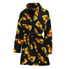 Black Pizza Pattern Print Women's Bathrobe