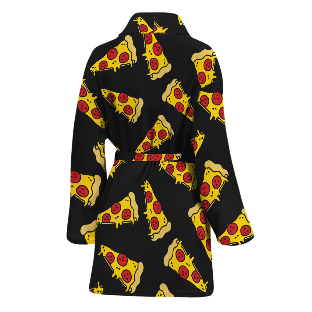 Black Pizza Pattern Print Women's Bathrobe
