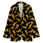 Black Pizza Pattern Print Women's Blazer