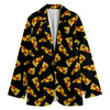 Black Pizza Pattern Print Women's Blazer