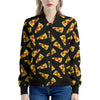 Black Pizza Pattern Print Women's Bomber Jacket