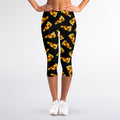 Black Pizza Pattern Print Women's Capri Leggings