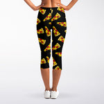 Black Pizza Pattern Print Women's Capri Leggings