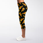 Black Pizza Pattern Print Women's Capri Leggings