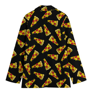 Black Pizza Pattern Print Women's Cotton Blazer