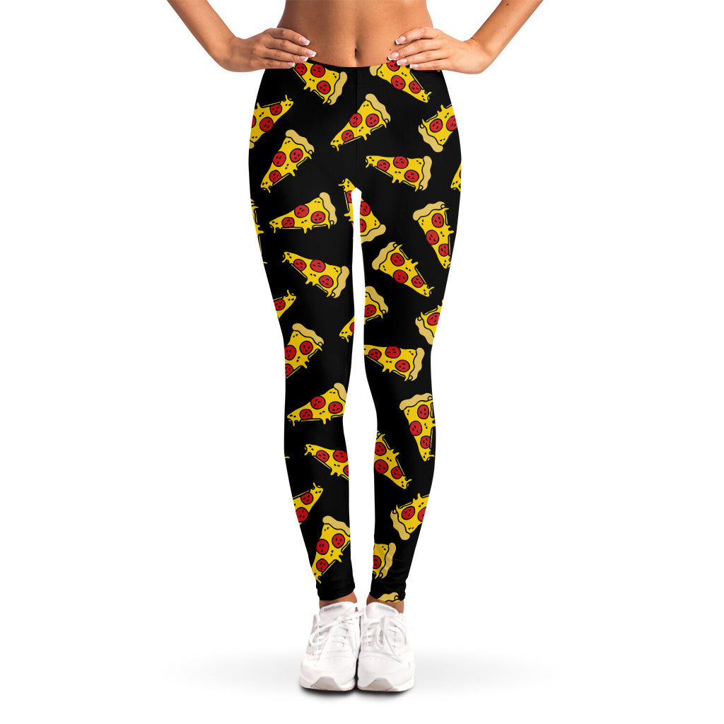 Black Pizza Pattern Print Women's Leggings