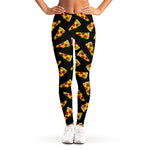 Black Pizza Pattern Print Women's Leggings