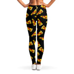 Black Pizza Pattern Print Women's Leggings