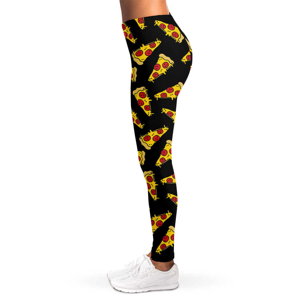 Black Pizza Pattern Print Women's Leggings