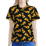 Black Pizza Pattern Print Women's Polo Shirt