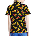 Black Pizza Pattern Print Women's Polo Shirt
