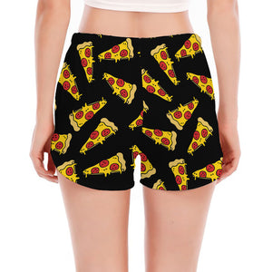 Black Pizza Pattern Print Women's Split Running Shorts