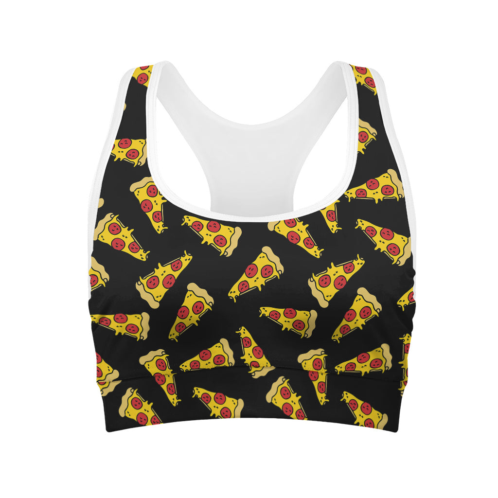 Black Pizza Pattern Print Women's Sports Bra