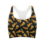 Black Pizza Pattern Print Women's Sports Bra